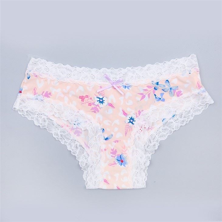 Fashion Style Nylon Lace Floral Printed Iced Silk Girl Brief Sexy Women Briefs Underwear Panty Underpants Ladies Women's Panties