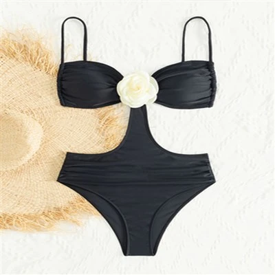 Couleur continue 3d coupé floral du maillot de bain une pièce pour femmes pour la station balnéaire baignade